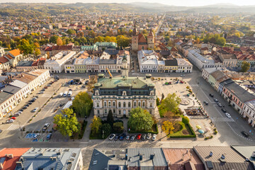 Aerial view of the Nowy Sacz old town, Poland