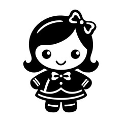 Cute Gingerbread girl silhouette. Christmas Cookie. Simple black graphic. Cartoon style. Vector illustration on white isolated background.