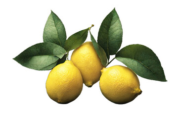 fresh lemons with green leaves with background removed, food concept, generative ai