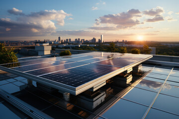 A solar panel installation on a rooftop, highlighting the importance of renewable energy in reducing pollution. Generative Ai.