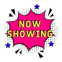 Now showing Vector Design with Cartoon, Comic Speech Bubble in pop-art style. Now showing pop art comic style