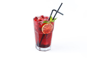 fresh lemonade with pieces of fruit on a white background for food delivery website 15
