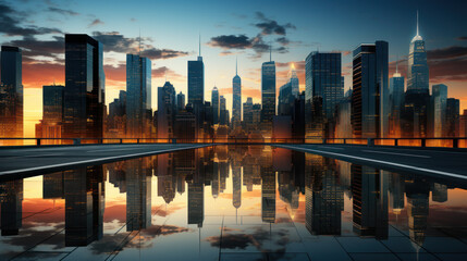 Obraz premium Twilight Tranquility: Mirrored Metropolis at Dusk