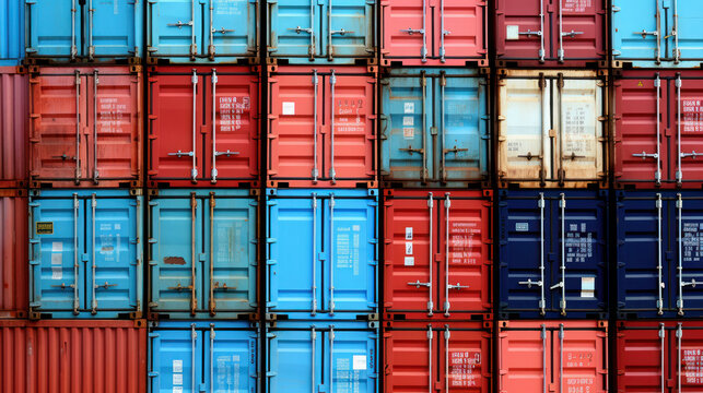 Stacked Symphony of Shipping Containers: A Colorful Display of Trade and Transport