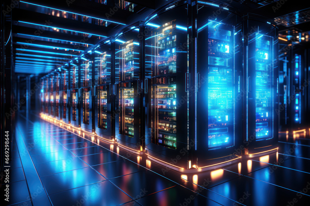 Poster a secure data center with servers, illustrating the protection of valuable information. generative a