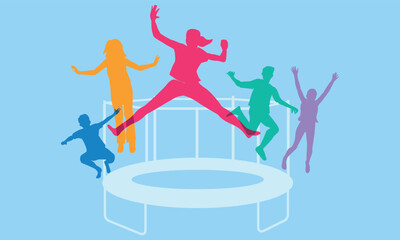 Colorful vector editable trampoline jumping poses for any graphic background	