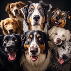 Multiple dogs different breeds close camera animal picture AI generated art