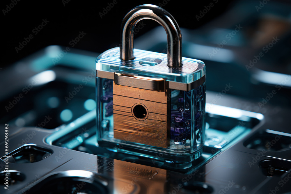 Poster a secure socket layer (ssl) padlock on a website, indicating secure online transactions. generative 
