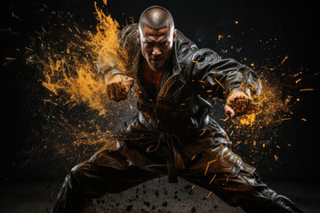 Fototapeta premium A martial artist executing a perfectly timed kick during a sparring match. Concept of discipline and martial arts mastery. Generative Ai.