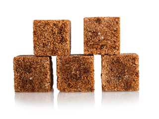 refined sugar cubes from sugar toast, brown sugar isolated on white background