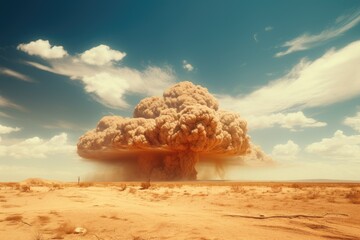 Barren desert landscape post-nuclear detonation - obrazy, fototapety, plakaty