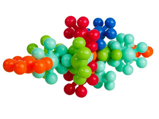 Plastic model of chemical elements of protein molecules, isolated on white background