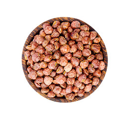 Tiger Nuts in wood bolw isolated on  transparent png