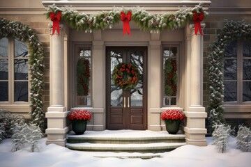 Festive front door adorned with a large Christmas wreath.