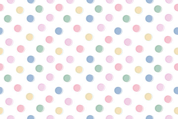 Seamless pattern with cute adorable pastel colors blue, pink, yellow, green polka dots for kids	