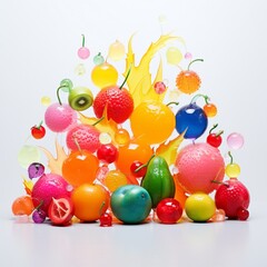 Some colorful fruits arranged on a white table Ai generated art