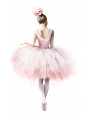 Classical ballerina seen from the back on a white background