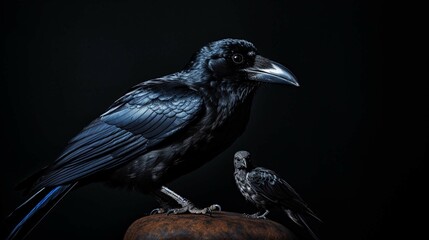 A black bird sitting on top of a skull. Crow. generative ai