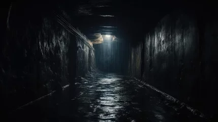 Deurstickers Oude deur Dark tunnel with a glow on top