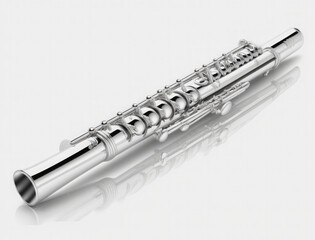 Fototapeta premium Silver flute isolated on a white background. Classic music instrument. 