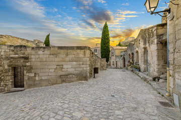 The historic medieval village of  Les Baux-de-Provence in the Bouches-du-Rhone department of...