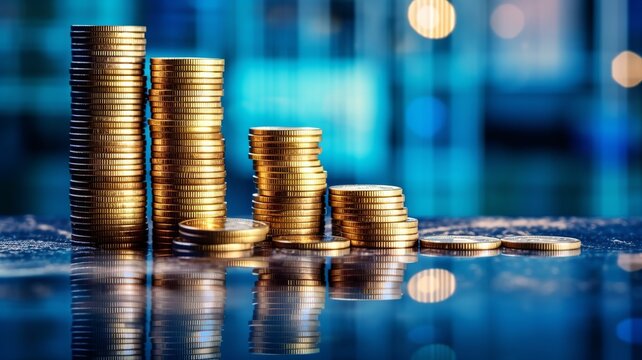 Coins in columns reflecting savings.