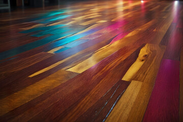 Rainbow Colored Mahogany Wood Abstract Expressionism Flooring