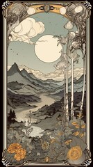 Tarot card with ornate borders poster background image AI generated art