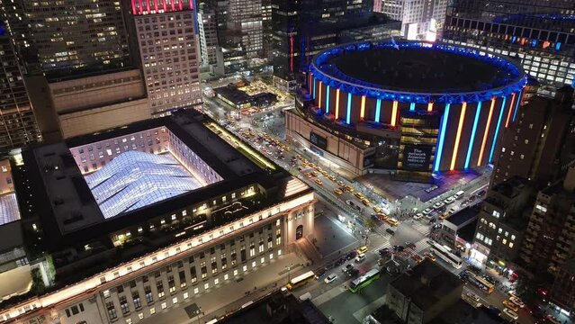 Aerial view of Madison Square Garden at night