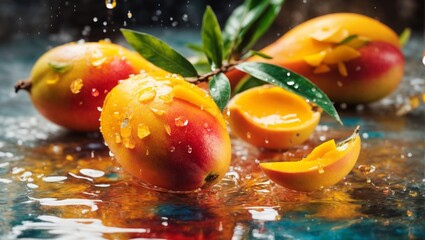 Mango fruit with dew drops