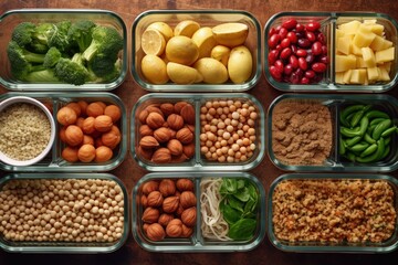 Nutrient-Rich Meal Preparation with Affordable Canned Beans, Rice, Lentils and Frozen Veggies - obrazy, fototapety, plakaty