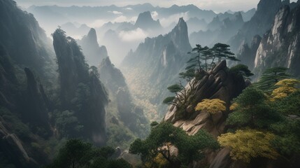 The epic scene of chinese mountains and rivers Ai generated art - obrazy, fototapety, plakaty