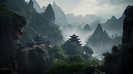 The epic scene of chinese mountains and rivers Ai generated art