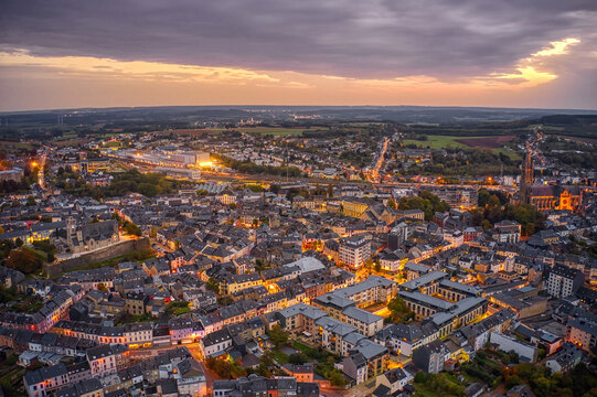 Aerial View of Arlon, Belgium which is the Capitol of the Province of Luxembourg