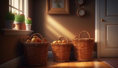 Three basket in room illustration beautiful art Ai generated art