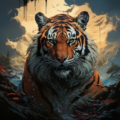 Tiger head vector wild animal face illustration picture AI generated art