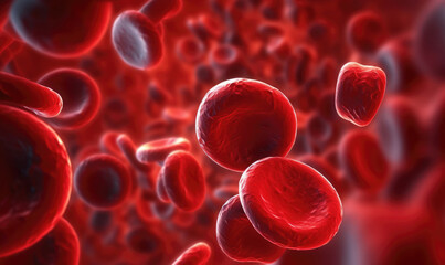 Macro view of red blood cells flowing in a vein 