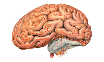 Realistic human brain illustration isolated on white. 