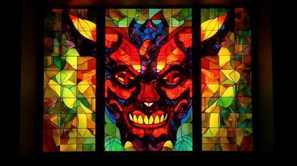 Translucent stained glass window depicting devil Ai generated art