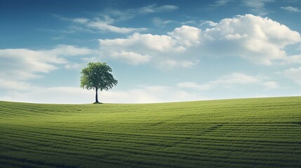 lonely tree in a cultivated field. generative ai 