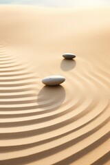 Zen stones with lines on the sand. Spa therapie and meditation concept