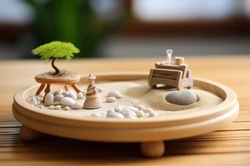Foto auf Glas Zen garden with stones, plants, sand. Spa therapie and meditation concept © netrun78