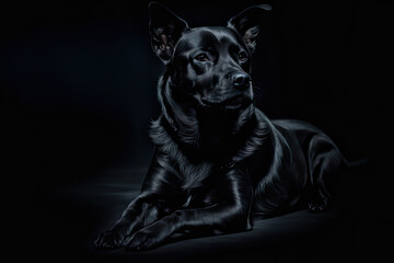a cute dog sitting in the dark