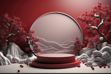 Christmas, winter podium for product display. Mockup, template