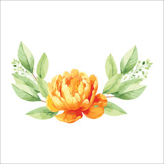 Watercolor Floral Composition with Orange Peonies