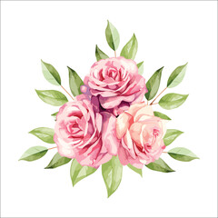 Pink Roses Bouquet in Watercolor
