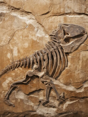 Fototapeta premium Fossil of the skeleton of a small dinosaur. Paleontology concept. 