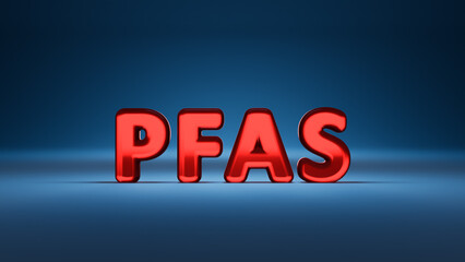 PFAS red sign on a blue background.