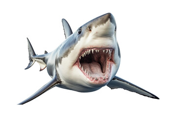 shark isolated on a transparent background, White shark marine predator with big open mouth and teeth. Generative AI - obrazy, fototapety, plakaty