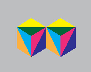 Creative abstract Geometric simple box set logo, yellow, orange, blue, green, purple color for your company